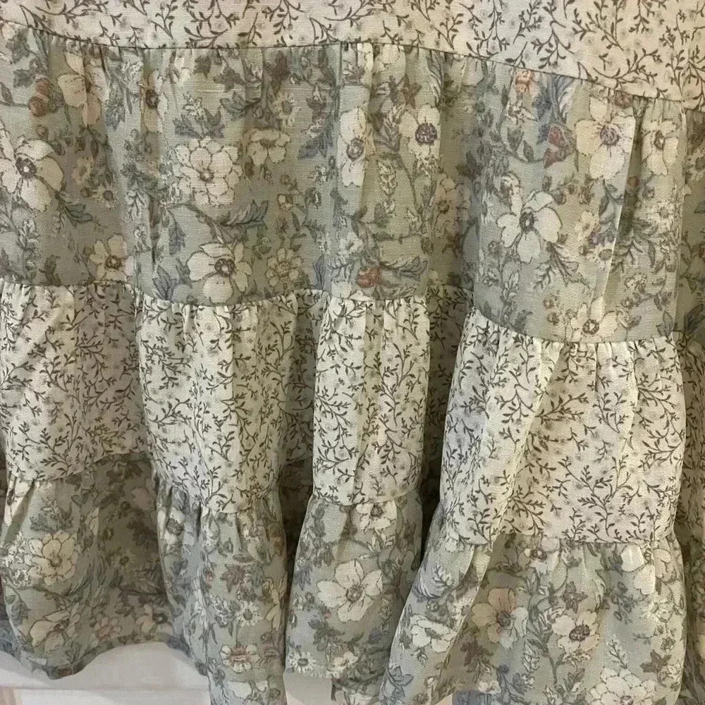 Paper Crane mixed media baby doll short sleeve top green floral small - Picture 8 of 9